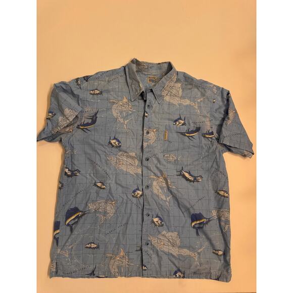 Men's Columbia Swordfish Short Sleeve Fish Pattern Shirt Size XL Nautical Blue - Picture 1 of 7